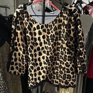 Zara Black and Tan Leopard Print Blouse